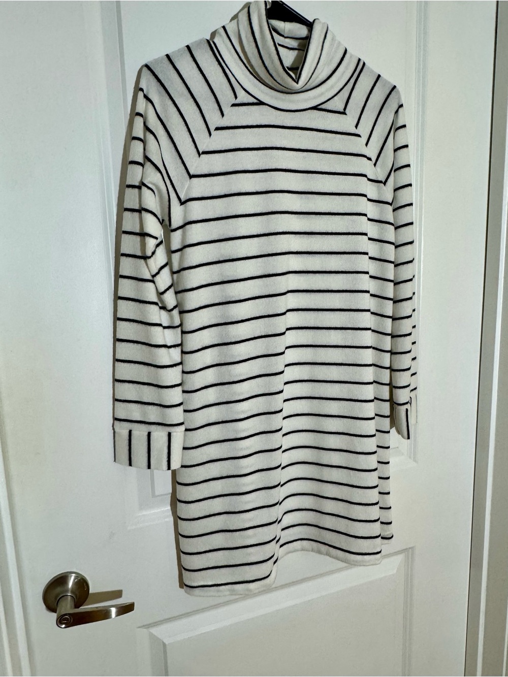 Striped Turtleneck Knit Dress - White/Black